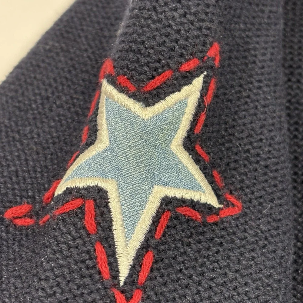 Christopher & Banks Womens Sweater Medium Blue Button Up Star Hand Embroidered